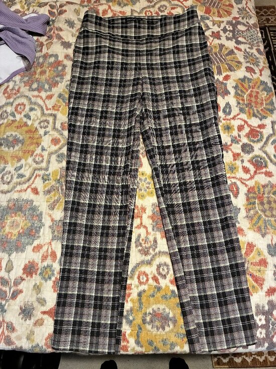 Counterparts Pants - Counterparts Plaid Dress Capris Pants MEDIUM Navy Blue Gray Pull On Stretch